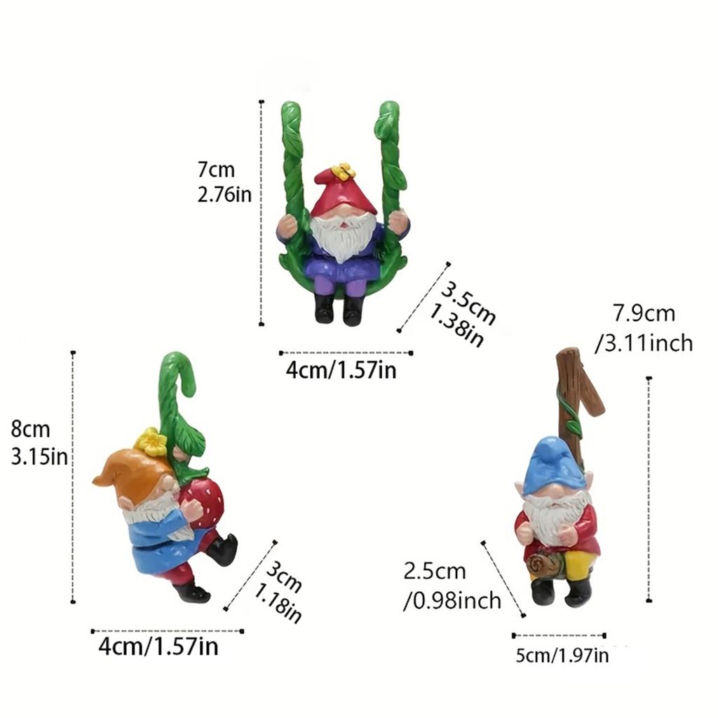 3Pc Resin Climbing Dwarf Statue, Creative Dwarf Decoration, Terrace, Courtyard, Flower Pot Decoration