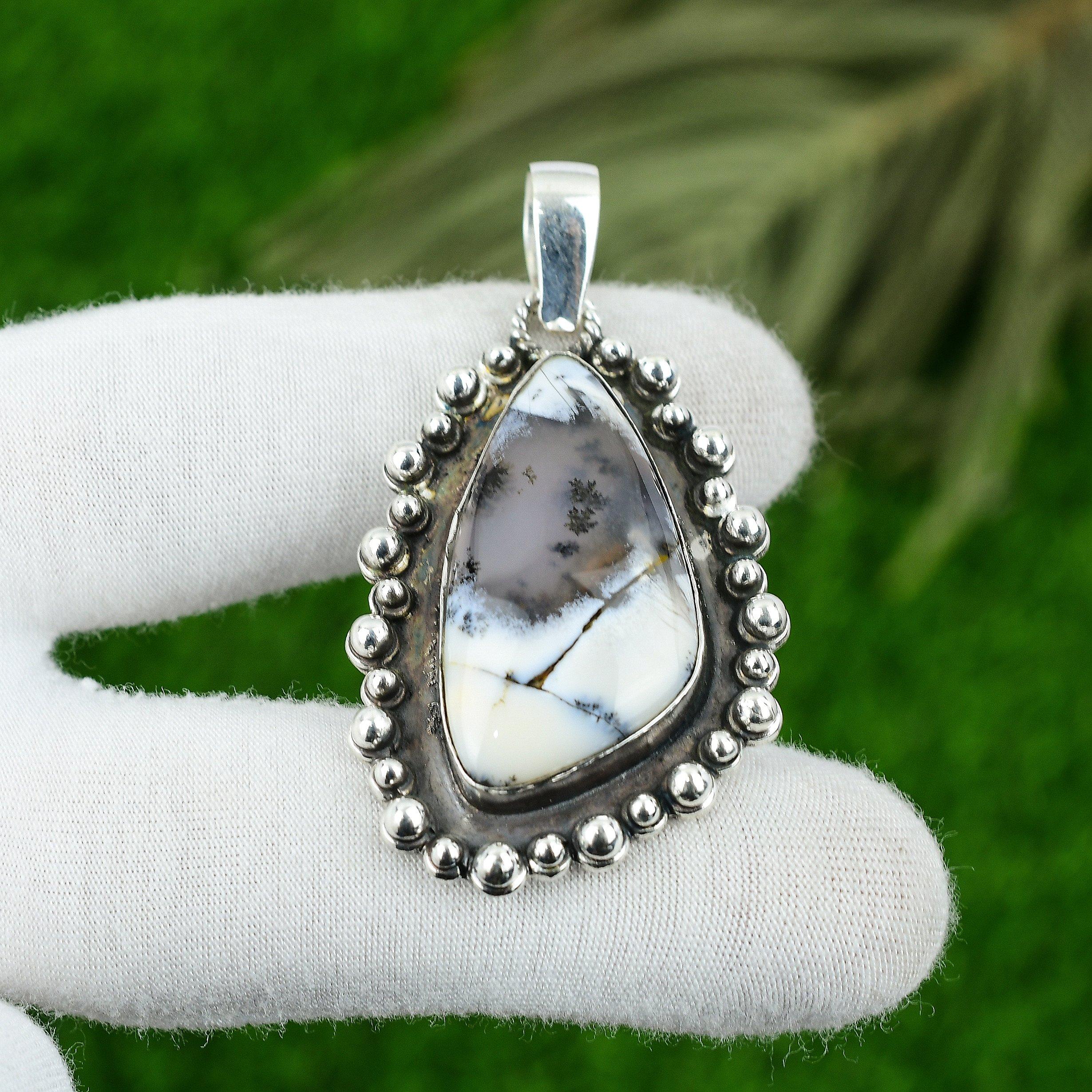 

Birthday Gift For Her Natural Dendrite Opal Gemstone Pendant 925 Sterling Silver