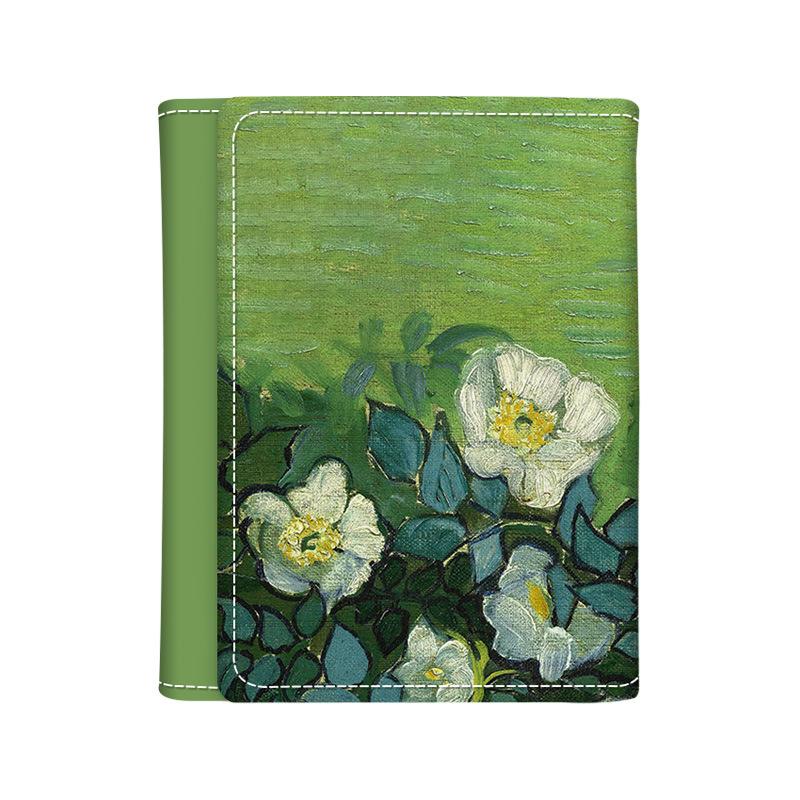 

Van Gogh Oil Painting Wallet for Women Cultural Vase Pattern Short Wallet New Three folded Card Bag PU Leather Student Purse зелений