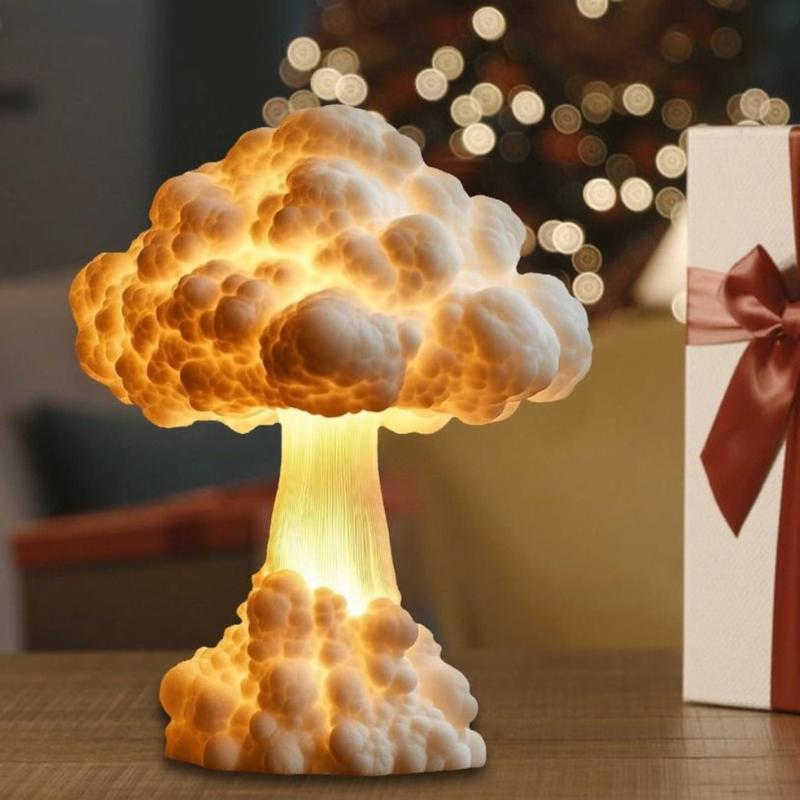 3D Mushroom Cloud Table Lamp Simulation Multipurpose Atomic Bomb Blast Night Light Handmade Resin LED Reading Light Desk Decor