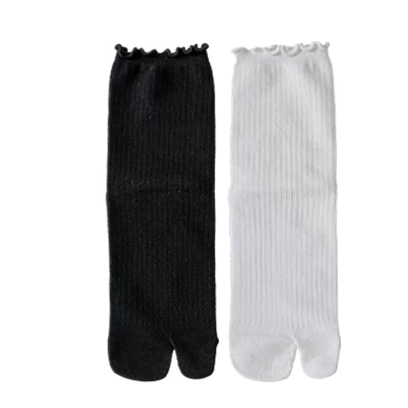1/2 páru Unisex Ponožky Jednobarevné Dvouprsté Japonské S Volánkovým Lemem Bavlněné Ponožky S Dělenými Prsty Harajuku Ponožky na Podlahu Vysoce Pružné Ponožky