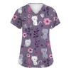 Women's Fashion Printed Short Sleeve V-Neck Top Small Pocket Work T-Shirt