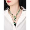 GEMCHIC Women's Vintage Green Aventurine & Glass Bead Flower Pendant Necklace Ethnic Style Handmade Statement Jewelry