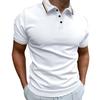 New Men's Slim POLO Shirt Ribbed Striped Lapel Buttons Solid Colour Splicing T-shirt Tops