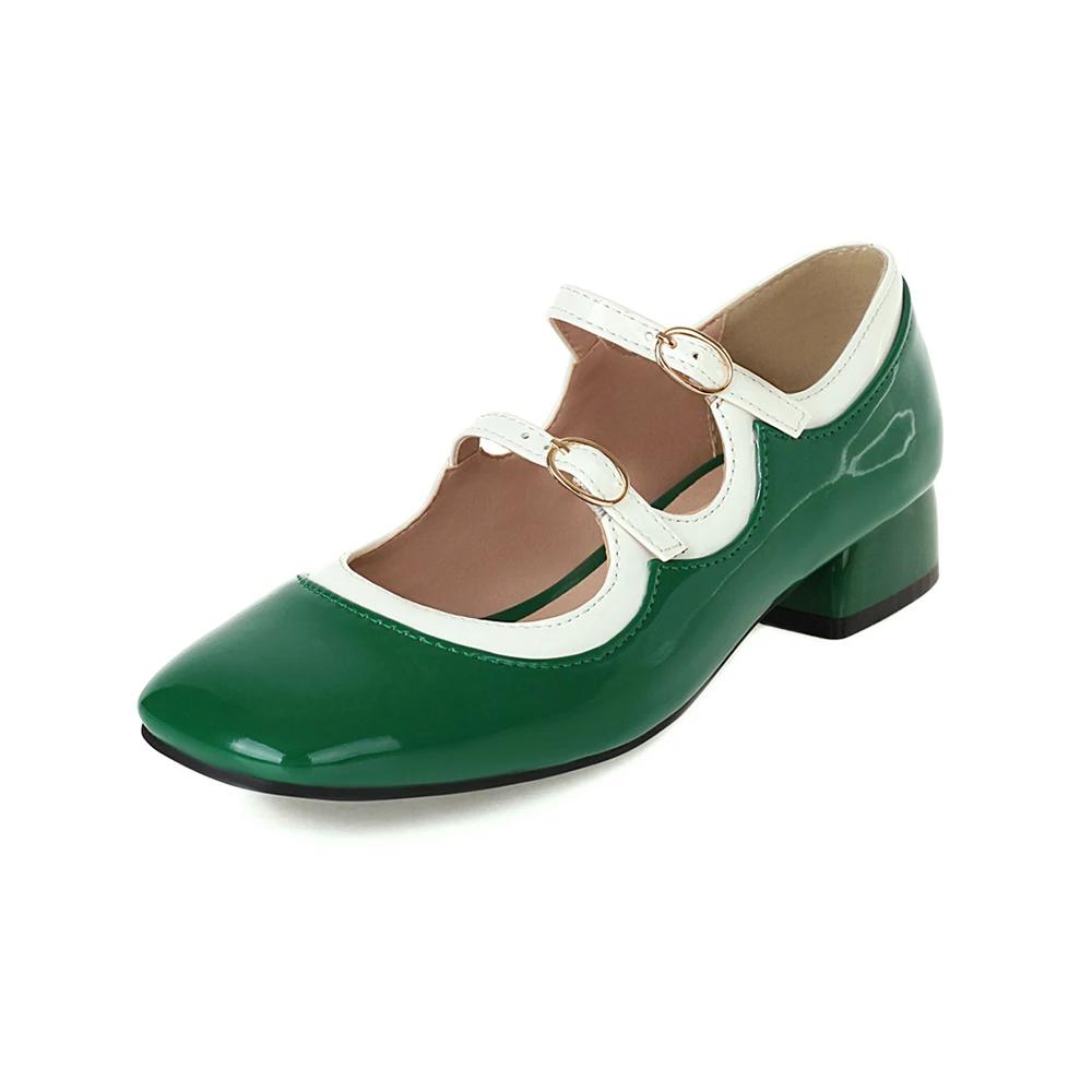 Fashion Fashion Women Mary Jane Flats Ladies Shoes Shallow Mouth Square Toe Solid Color Low Heel Vintage Casual Party Mujer Green Black