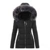 Automne et Hiver Col en Fourrure Décoration Zippée Manteau en Coton Slim pour Femmes Manteau Épais pour Femmes