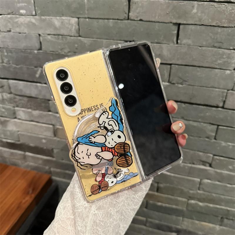 Luxury splash-ink Cute Snoopy Charlie Folding Magsafe Wireless Charge Case For Samsung ZFold 3 4 5 6 ZFold7 3D Magnetic Stand