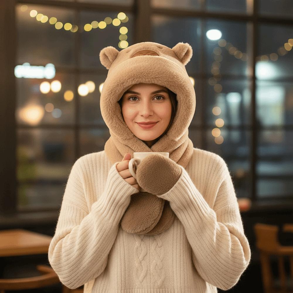 Thickened Winter Integrated Cap Scarf Soft Plush Plush Hat Scarf Set  Winter Season