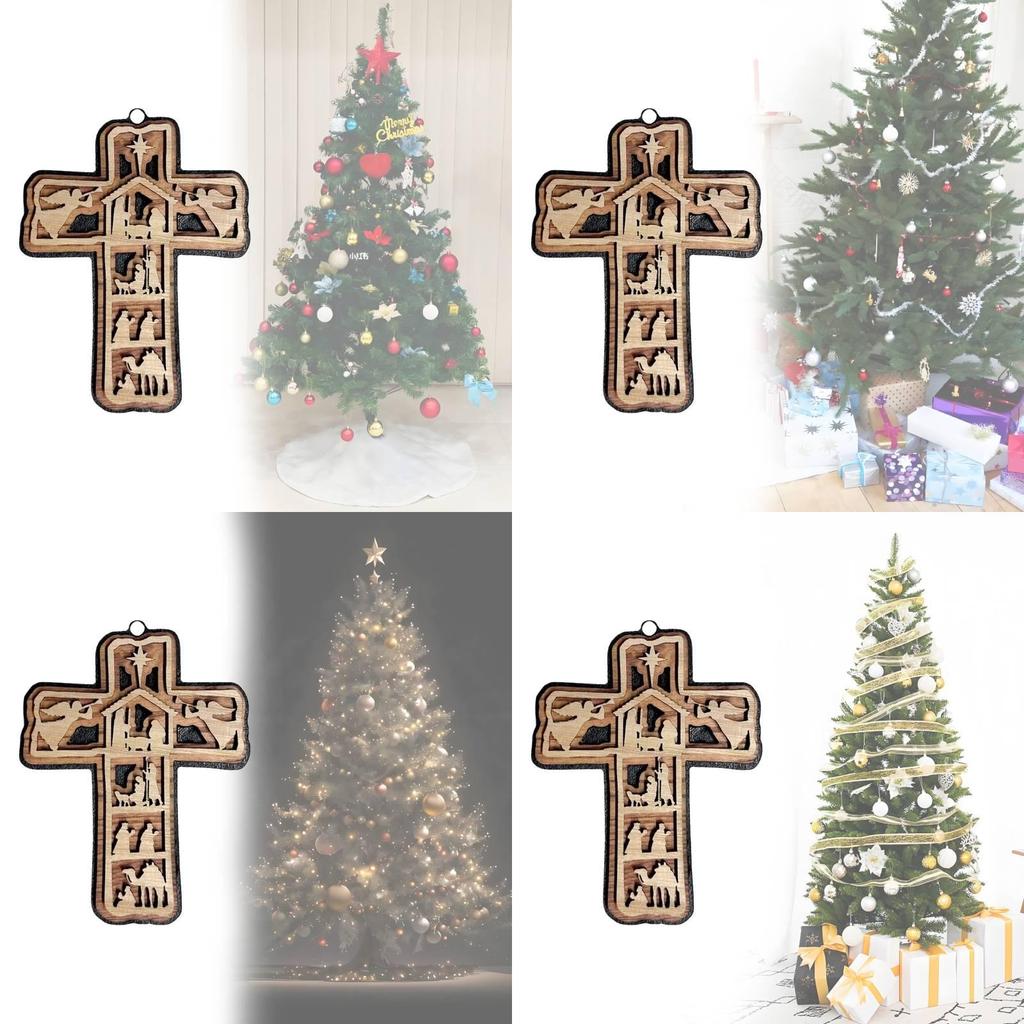 Mehrschichtiges Holzkreuz Weihnachtsornament Dekorative Hängefigur für Partys
