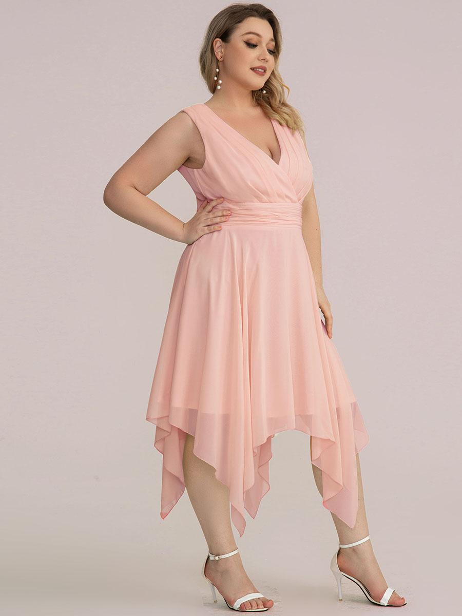 

Завжди красива жіноча коктейльна сукня з подвійним V-подібним вирізом і талією, довжиною до коліна, плюс розмір 3XL рожевий