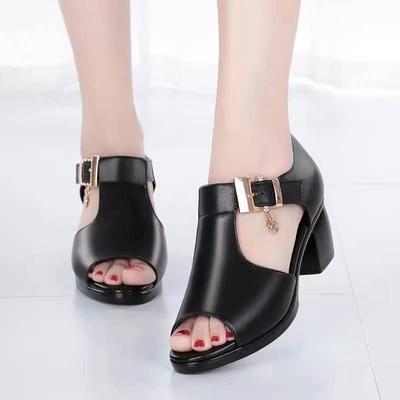 Scarpe da donna alla moda in saldo 2024, sandali estivi da donna con fibbia monouso, punta aperta, tacco grosso, sandali romani con bocca di pesce