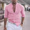 2023 Men's Long Sleeve Hawaiian Beach Shirt - Solid Color Summer Holiday Wear