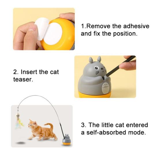 Cat Teaser Stick Interactive Cat Toy Fish Feather Teaser Cat Toy with Rotatable Base