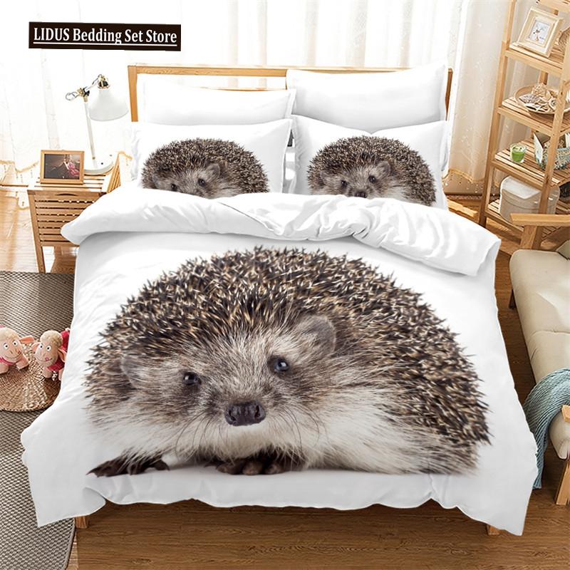 Zestaw pościeli Jeż Słodki Kawaii Dzikie zwierzęta Poszwa na kołdrę z poszewkami na poduszki Dla dzieci Chłopców Dziewczynki Poliestrowy zestaw pościeli Rozmiar King