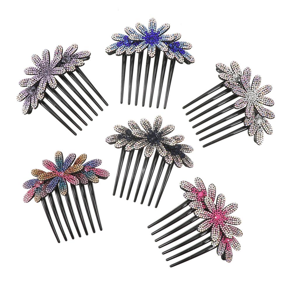 Molans Flower Crystal Hairclips Fashion Hair Maker Bun Hair Combs Plastic Shiny Hairpins for Women Hair Accessories