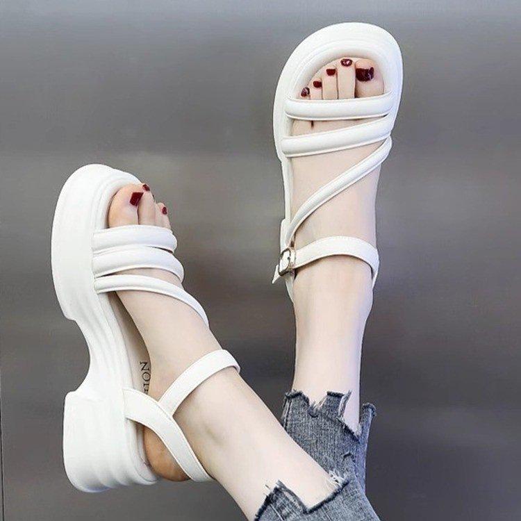 Internet celebrity Roman sandals women's summer models 2025 new super fire muffin thick-soled mid-heeled skirt, thick-heeled sandals