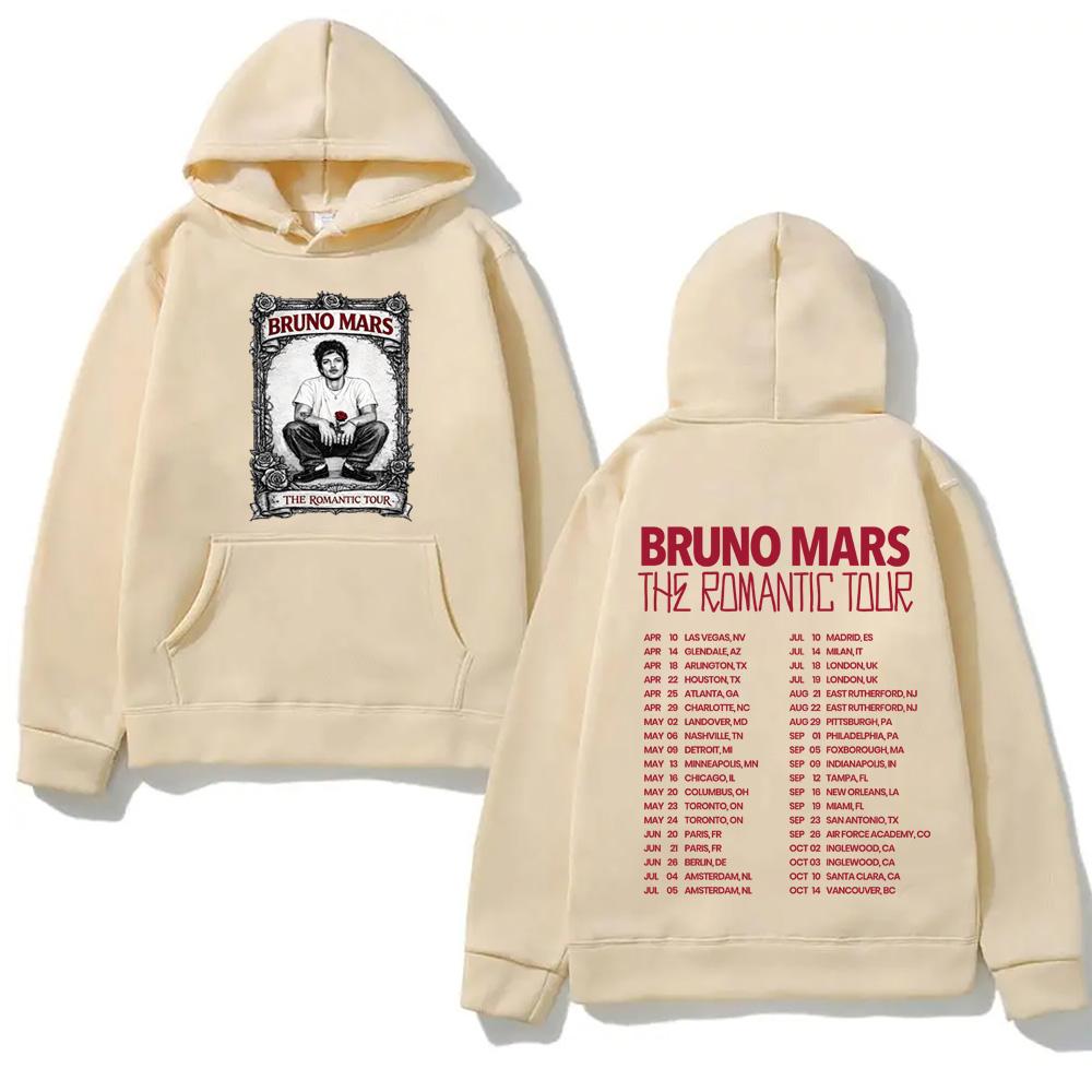 Bruno Mars Romantic Tour Hoodie Pop Soul Concert Hooded Retro Music Fan Merch  Tour Outfit  Autumn/Winter Clothing Fleece Hooded Mens womens clothes