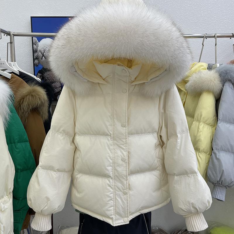 Koreansk Rock med Stor Pälskrage för Puffer Kvinnor Bomullsrock Parkas med Huva Vinter Lös Jacka Kvinnor Kort Dunjacka