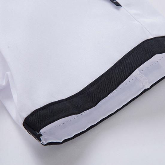 Chef Uniform Chinese Stand-Up Collar Short Sleeve Unisex Chef Tops with Practical Button Closure Color Matching Functional Pocket Restaurant Kitchen