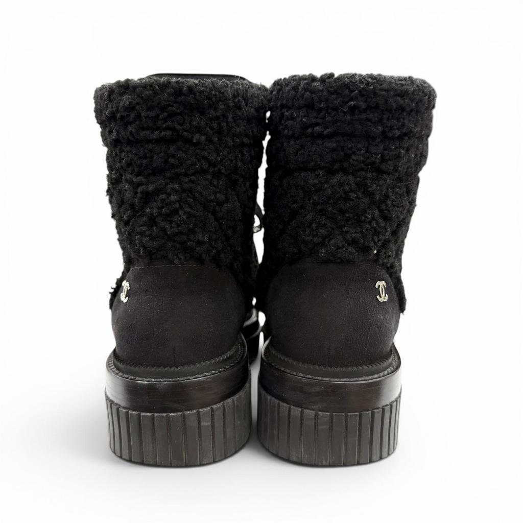 Great CHANEL Short Boots Coconeige Black Suede Leather Women 36 G37813 Used