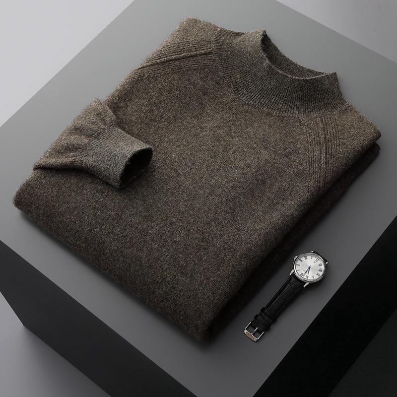 Men's Solid Color Cashmere Raglan Sleeve Sweater - Fall/Winter Half-High Neck, Versatile and Pure.