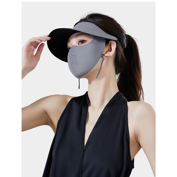Women Summer Outdoor Full Face UV Sun Protection Mask with Hat Brim Visor Breathable Ice Silk Cooling Cycling Facekini