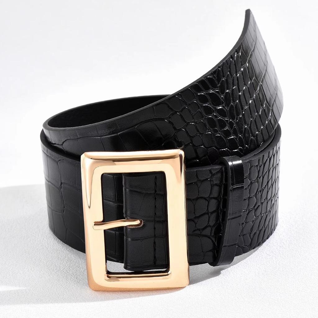 Fashionable Crocodile Pattern Belts for Woman 5.6cm Ultra Wide Belts Woman's Coat Accessories