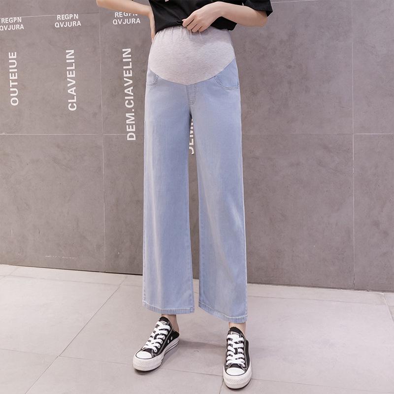 Chic Summer Maternity Stretch Support High Waist Tencel Jeans M