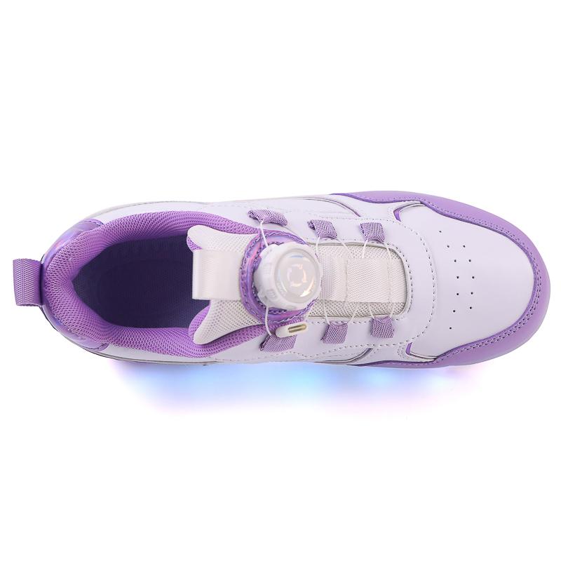 Kid's Rotating Button Wear Quick Four Wheel Running Shoes with Wheels Sports Shoes USB Charging LED Light Sports Shoes Girls Roller Skates