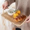 Rattan Storage Tray Dinner Coffee Breakfast Serving Bread Tray Round Rectangle Hand-Woven Food Basket with Handle Home Decor