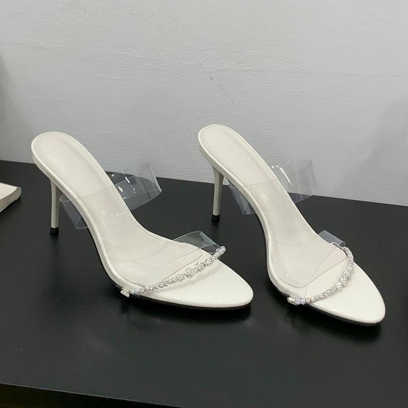 

Fashion New In 2025 Pumps Slides Women Heels Shoes Luxury Fashion Rhinestones Female Round Toe Footwear Ladies High Heels Shoes Sandals 35 белый