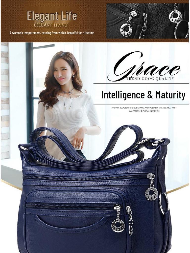 2019 Summer Soft Leather Crossbody Handbag for Middle-Aged Women