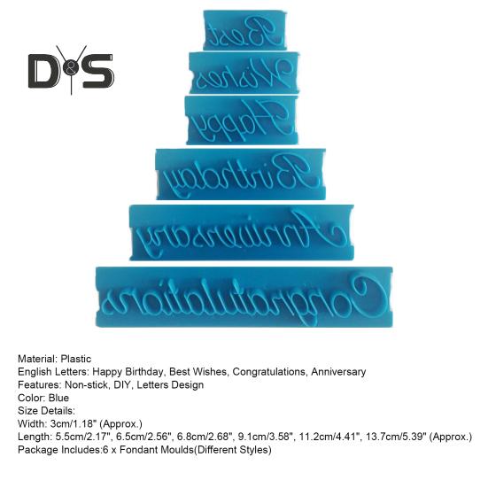 Non Stick 6Pcs/Set Fondant Mould Soft Plastic Happy Birthday Cake Decoration Mold