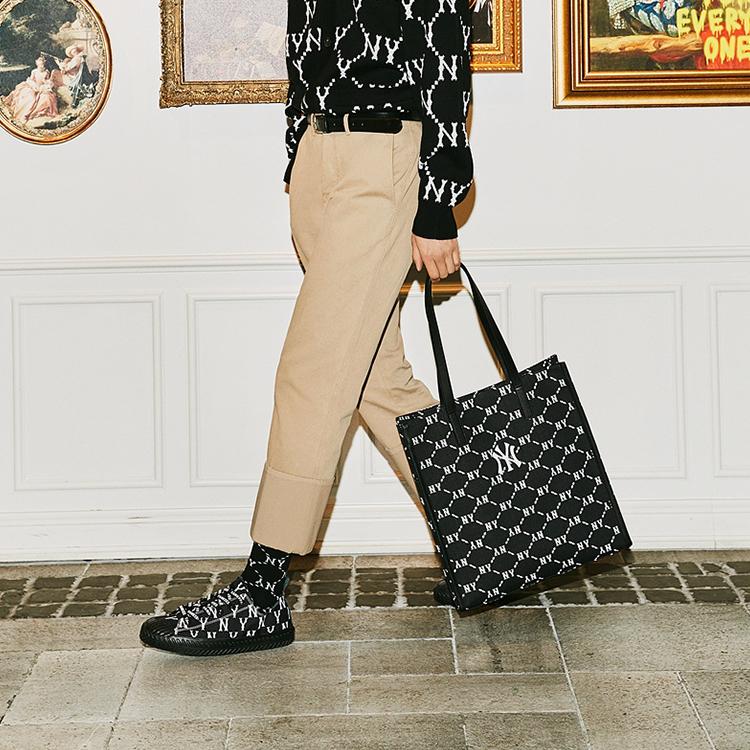 New MLB Monogram Collection Polyester Combo Bag Tote Bag Shopping Bag Shoulder Bag Handbag Regular Women's Black 3AORM012N-50BKS