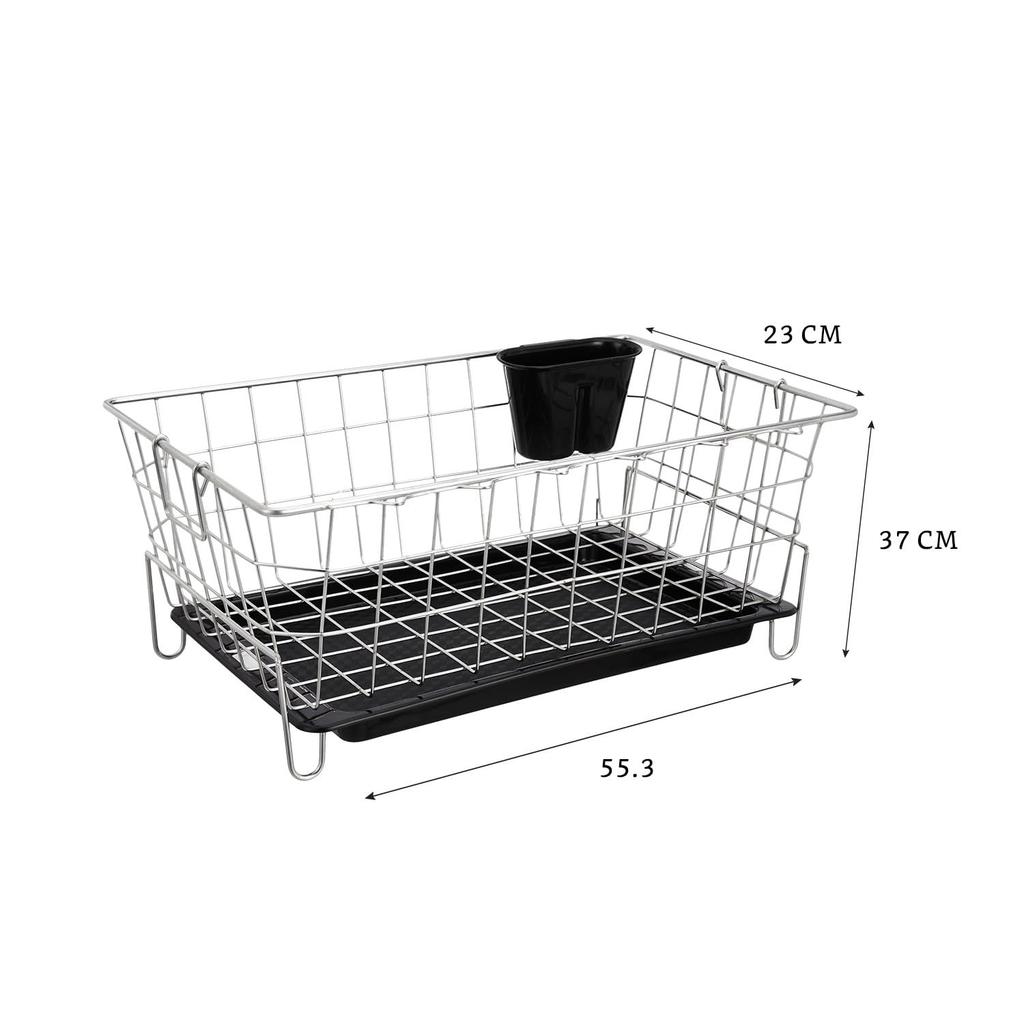 Stainless Steel Dish Drainer with Drain Tray | Detachable Cutlery Stand | Utensil Drying Basket Stand