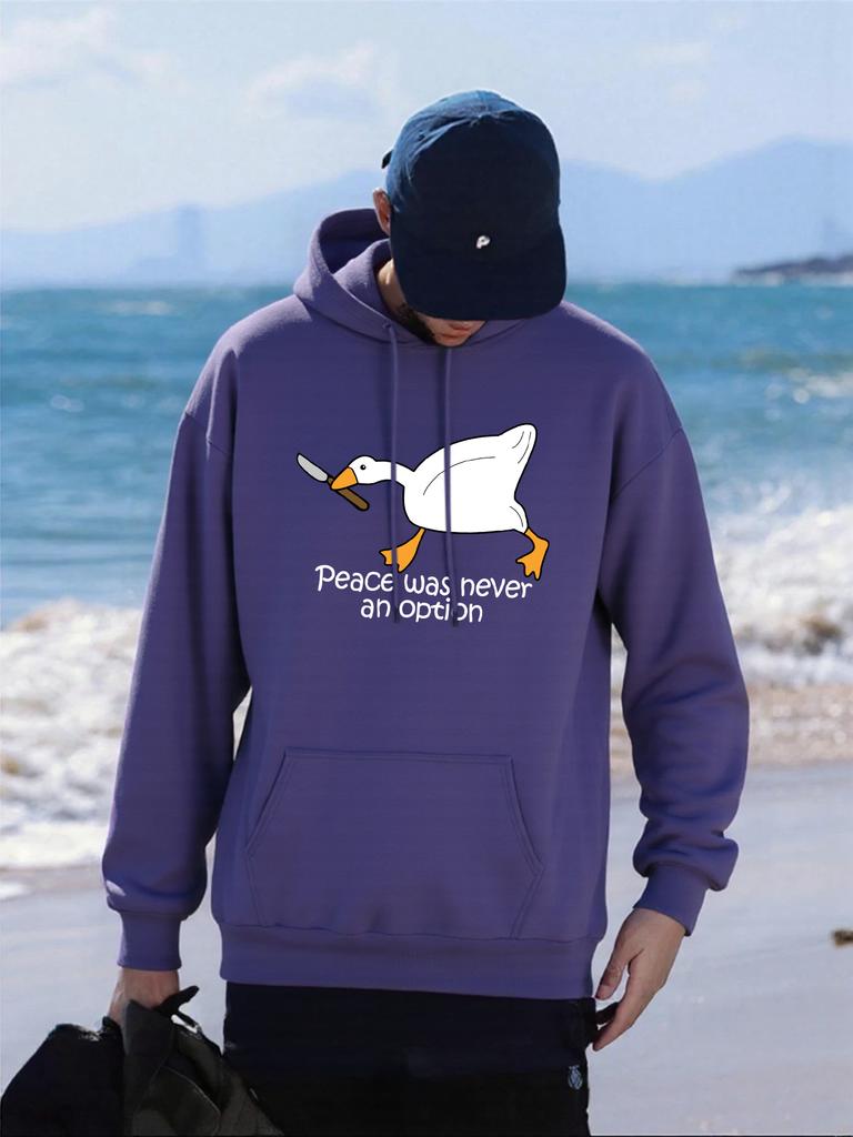 Peace Was Never An Option Duck Printing Hoodies Male Autumn Casual Hoody Fleece Comfortable Pullover Pocket Loose Streetwear