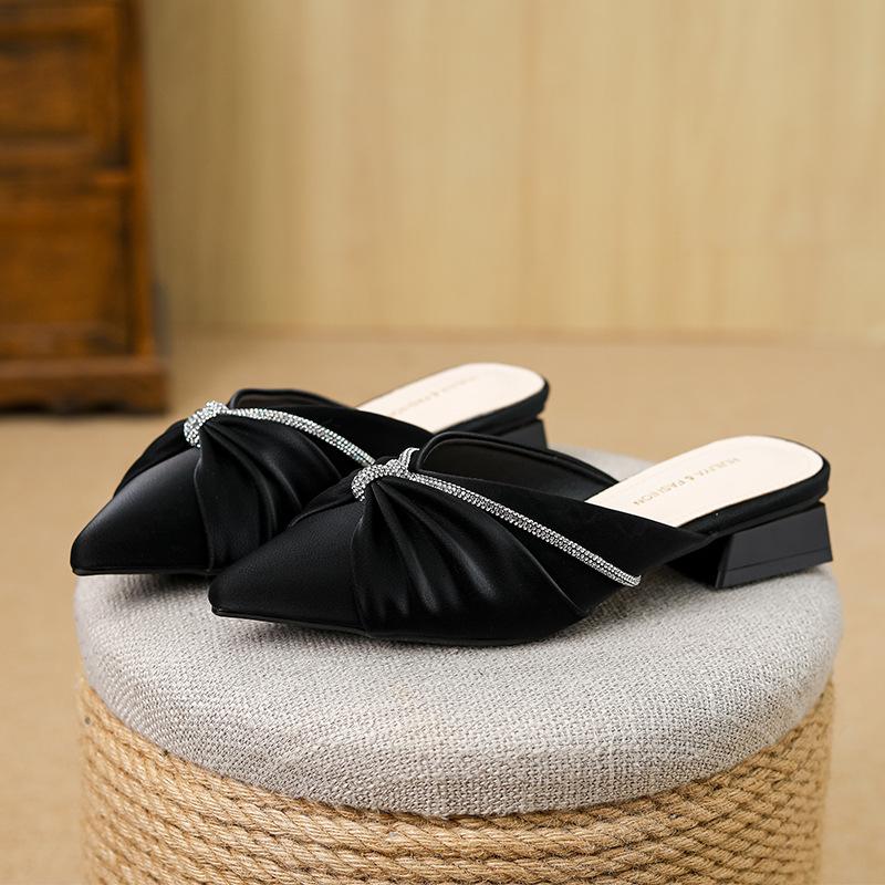 Huiliya baotou half slippers women's outer wear 2025 new pointed temperament French rhinestone Muller Y6088-1