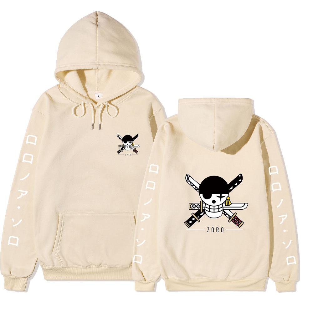 Anime Roronoa Zoro Hoodie, One Piece Pirate Skull Logo Graphic Print Pullover Sweatshirt Long Sleeve Streetwear for Men Women