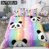Panda Duvet Cover Set Rainbow Stripes Bedding Kids Boys Girls Cartoon Animal Quilt Cover Queen Home Textiles Stars Dropship