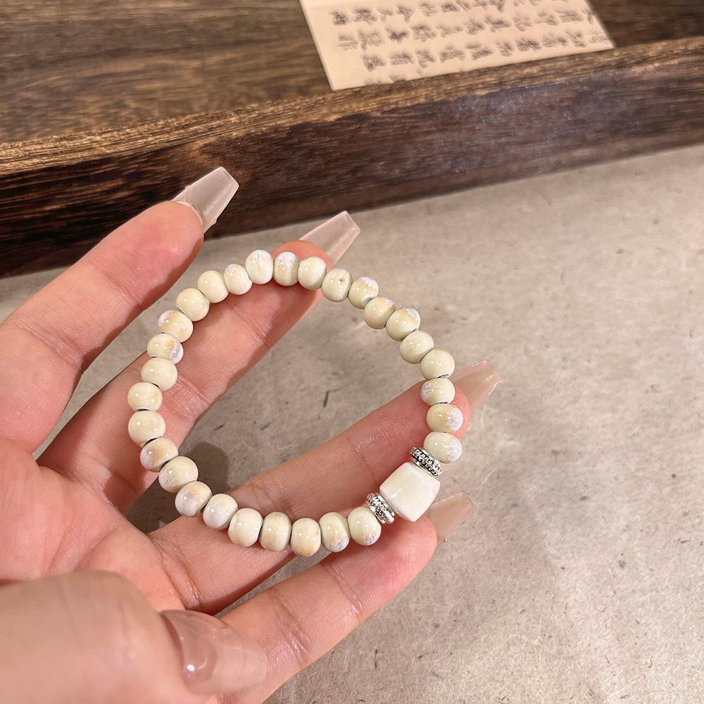 JMXD-Versatile Cream Handmade Ceramic Bracelet Bracelet Women's Niche Design High-end National Tide Antique Beaded Jewelry
