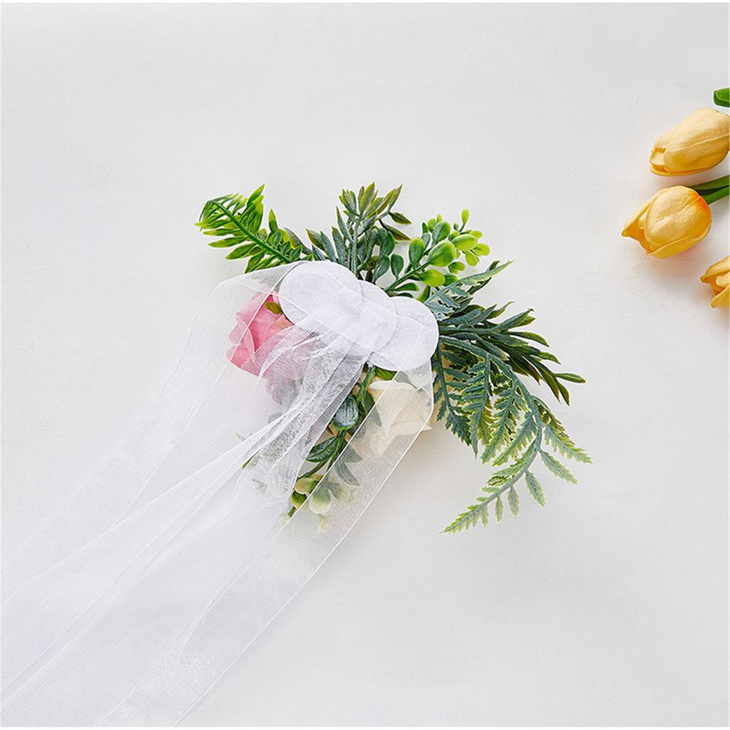 Wedding Aisle Decorations Chair Back Flower Decorations Artificial Flower with Long Ribbon for Ceremony Wedding Party