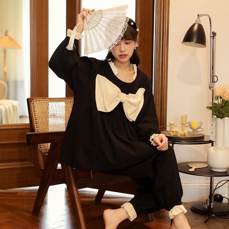 Høst Vinter Kvinner Koreansk Temperament Retro Søt Langermet bomullspyjamassett Nordic Fashion Palace Style Prinsessestil Hjemmeklær