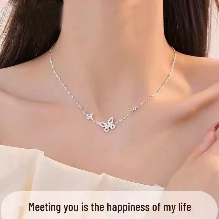High-Quality Moissanite Silver Double Butterfly Necklace for Women - Ideal Qixi Gift