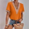 Short Sleeve T-Shirt Fashion Casual V-Neck Lace Short Sleeve Chiffon Top Women's Clothing