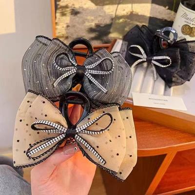 3pcs Shuidian Mesh Hair Grab Bow Shape Grab Clip Niche High-end Feeling Sweet and Cool Style Daily Styling Back Of The Head Clip