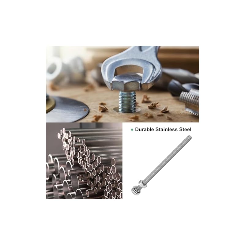 M METERXITY 4-Piece Set Hex Head Screws, Fully Threaded, Durable, Rustproof, Industrial Parts, Machinery, Silver, Hex Bolts M6 x 100mm, Nuts