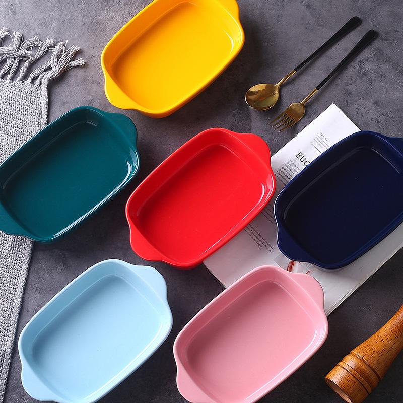 Cheese Baked Rice Plate Creative Ceramic Baking Pan Baking Binaural Plate Vegetable Plate Microwave Oven Cutlery Household Baking Bowl