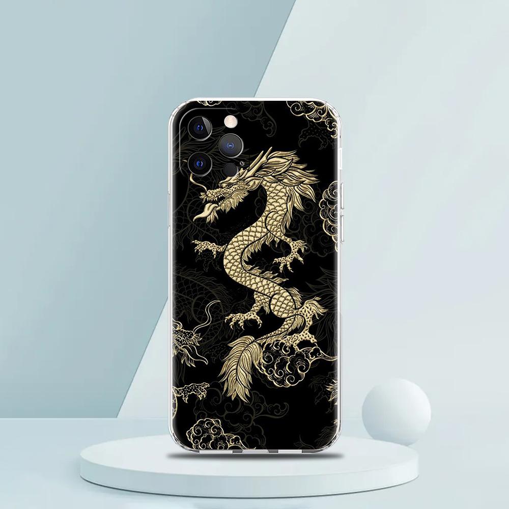 Für iPhone 15 16 14 13 12 mini 11 Pro Max XS X XR SE 7 8 Plus Silikon Klare Hülle Illusionäre Farbe Chinesischer Drache Handyhülle