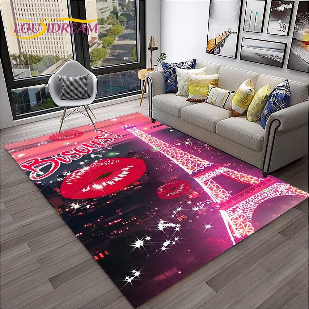 France Paris Eiffel Tower Retro Carpet Rug for Home Living Room Bedroom Sofa Doormat Decor,Kids Play Area Rug Non-slip Floor Mat