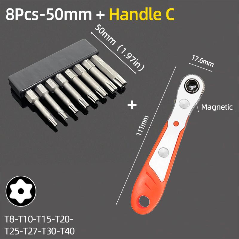50mm Magnetic Screwdriver Bit Set Security Tamper Proof Drill Bits 1/4" Hex Shank T5-T40 Screw Driver Ratchet Wrench Hand Tools